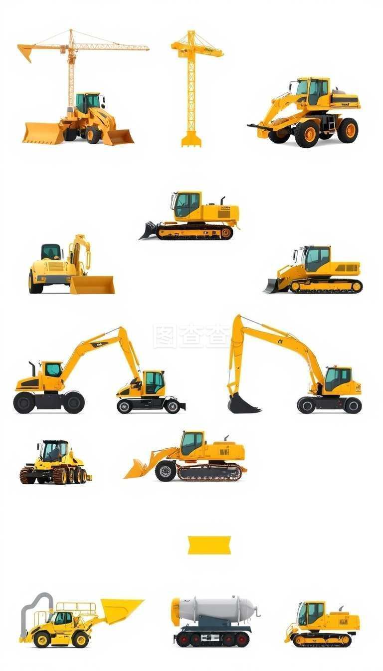 建筑設(shè)備矢量、施工工具和機(jī)械.一套獨(dú)立的運(yùn)輸設(shè)備、推土機(jī)、裝載機(jī)和挖土機(jī)平板式機(jī)械.建筑工程專用機(jī)械.建筑設(shè)備、建筑機(jī)械